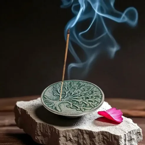 Porte encens métal arbre de vie – Support vert et symbolique