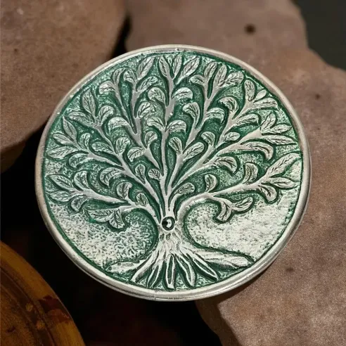 Porte encens métal arbre de vie – Support vert et symbolique