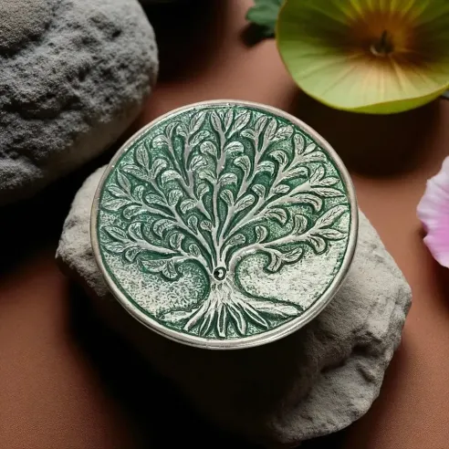 Porte encens métal arbre de vie – Support vert et symbolique