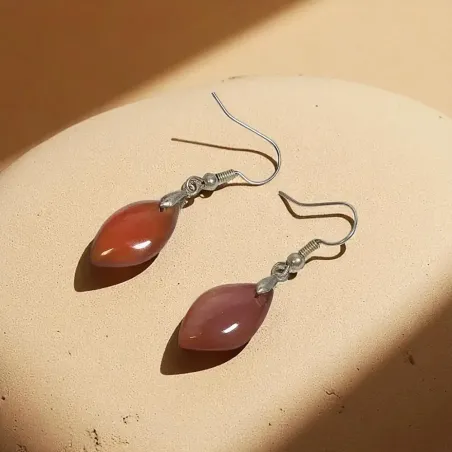 Boucles cornaline marquise – énergie vitale & acier inox