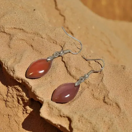 Boucles cornaline marquise – énergie vitale & acier inox