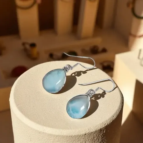 Boucles d’oreilles Azura en Larimar - Énergie apaisante