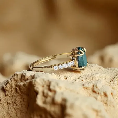 Bague Argent 925 & Malachite goutte plaqué or magnifique