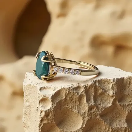 Bague Argent 925 & Malachite goutte plaqué or magnifique