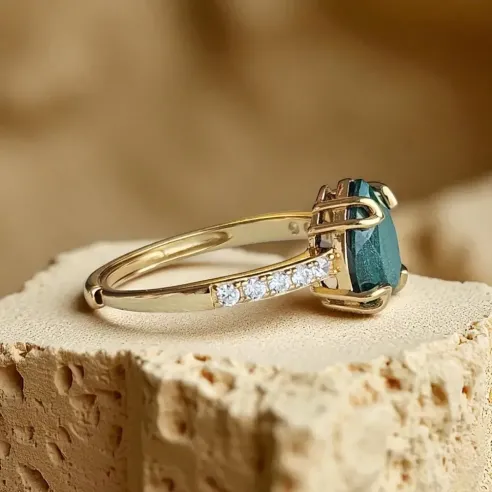 Bague Argent 925 & Malachite goutte plaqué or magnifique