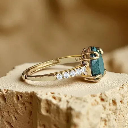 Bague Argent 925 & Malachite goutte plaqué or magnifique