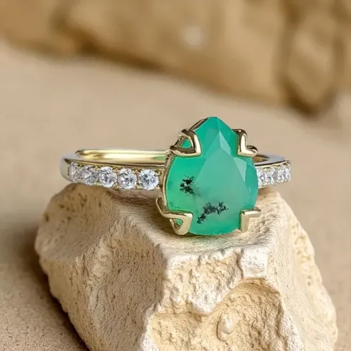 Bague Jade Goutte en Argent 925 – Énergie douce et équilibre