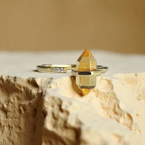 Bague citrine double pointe – Joie et abondance