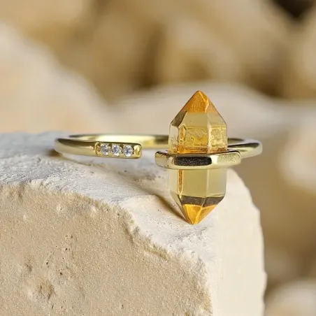 Bague citrine double pointe – Joie et abondance
