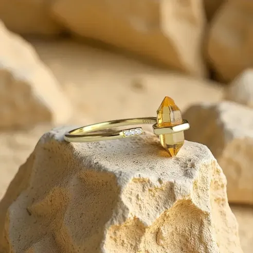 Bague citrine double pointe – Joie et abondance