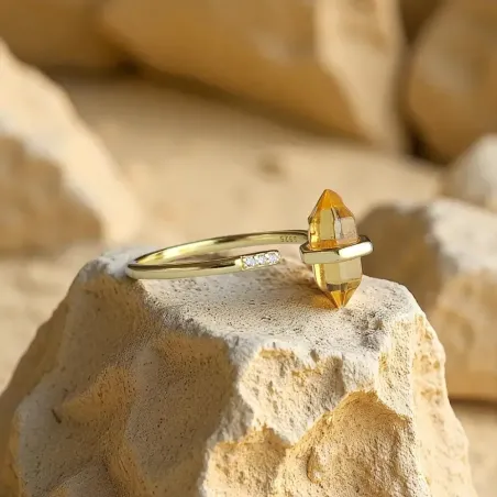 Bague citrine double pointe – Joie et abondance