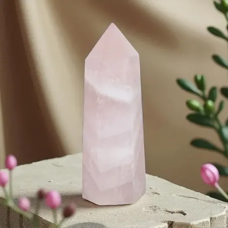 Obélisque en quartz rose – pierre d’amour et douceur