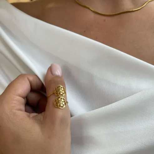 Bague Double Fleur de Vie – Harmonie et Lumière Sacrée