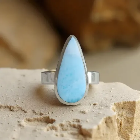 Bague larimar goutte fine argent – Douceur & paix intérieure