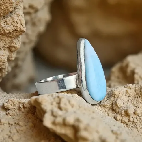 Bague larimar goutte fine argent – Douceur & paix intérieure