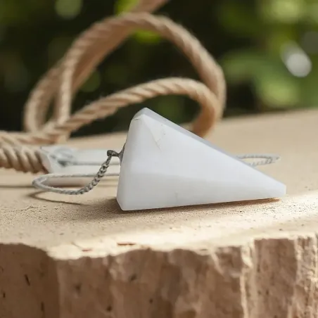 Pendule Quartz Laiteux Cône – Clarté Énergétique et Douceur