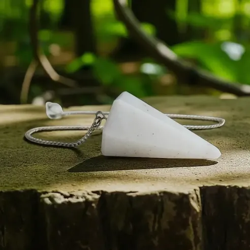 Pendule Quartz Laiteux Cône – Clarté Énergétique et Douceur