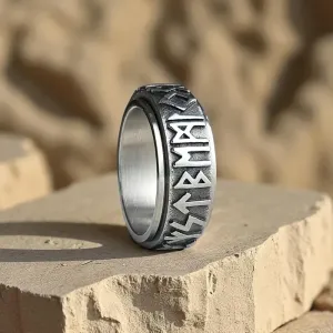 Bague Runique Argentée Rotative – Sagesse et protection nordique