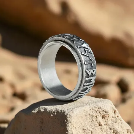 Bague Runique Argentée Rotative – Sagesse et protection nordique