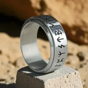 Bague Runique Argentée Rotative – Sagesse et protection nordique