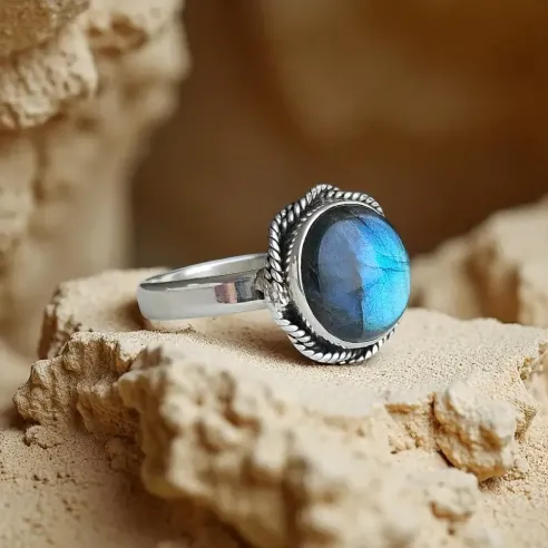 Bague Labradorite Ronde - Protection et intuition centrée