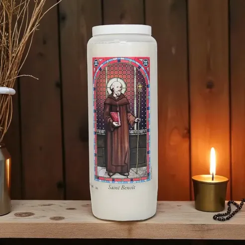 Neuvaine Saint Benoît – Bougie vitrail de prière protectrice