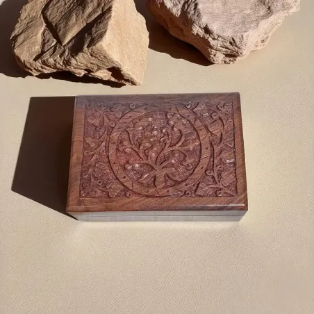Boîte à bijoux Feuilles – Bois gravé 18 cm
