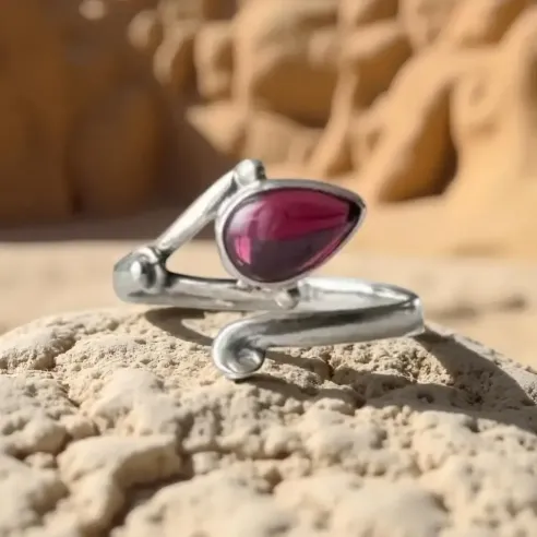 Bague grenat Mirel – Argent réglable - Ancrage & force douce