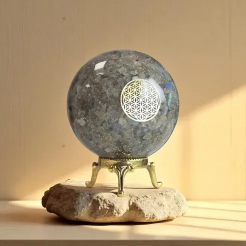 Sphère Orgonite labradorite – protection & lumière intérieure