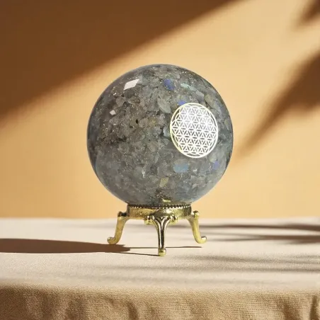Sphère Orgonite labradorite – protection & lumière intérieure