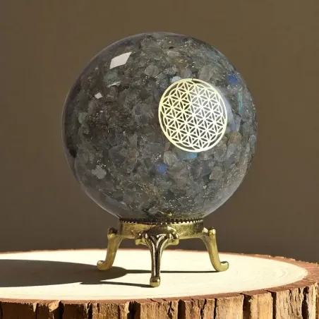 Sphère Orgonite labradorite – protection & lumière intérieure