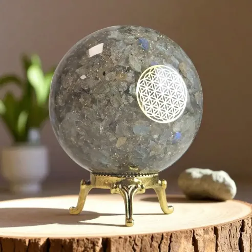 Sphère Orgonite labradorite – protection & lumière intérieure