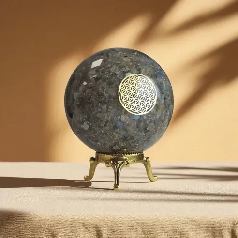 Sphère Orgonite labradorite – protection & lumière intérieure