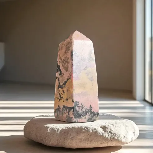 Obélisque en Rhodonite – Guérison émotionnelle Amour de soi
