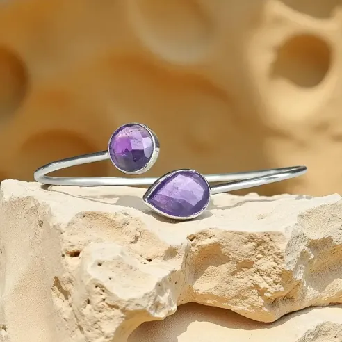 Jonc Améthyste et Argent – Intuition & Sérénité Facettée