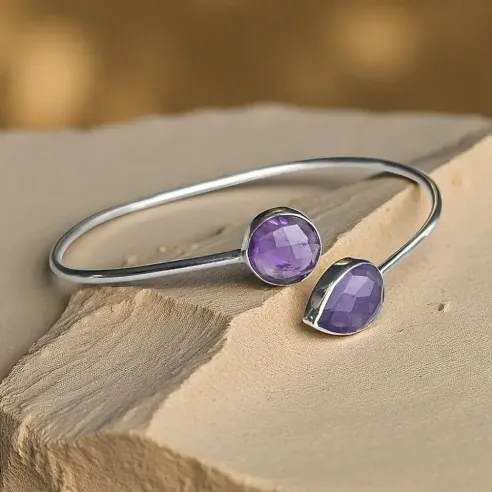 Jonc Améthyste et Argent – Intuition & Sérénité Facettée