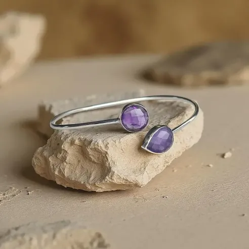 Jonc Améthyste et Argent – Intuition & Sérénité Facettée