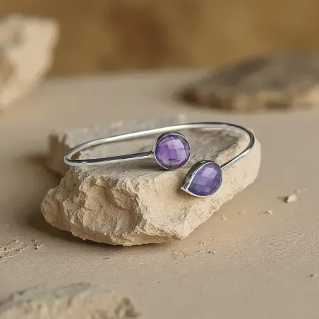 Jonc Améthyste et Argent – Intuition & Sérénité Facettée