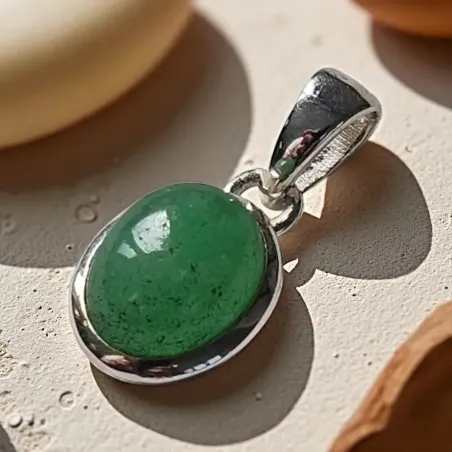 Pendentif en Jade oval Argent – Équilibre - sérénité du cœur
