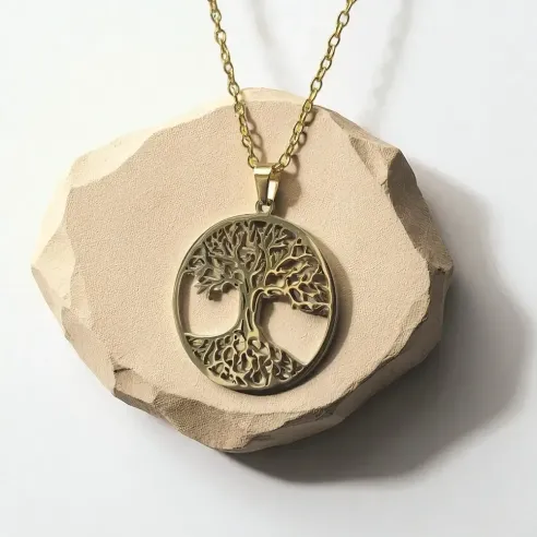 Collier Arbre de Vie acier – Grand symbole d’équilibre sacré