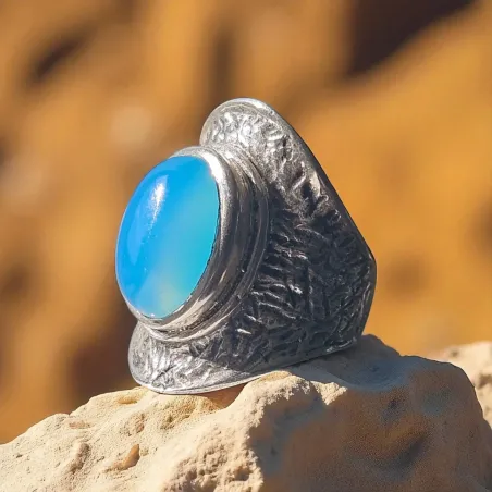 Bague onyx bleu argent – Stabilité et maîtrise intérieure