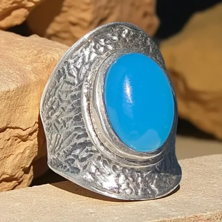 Bague onyx bleu argent – Stabilité et maîtrise intérieure