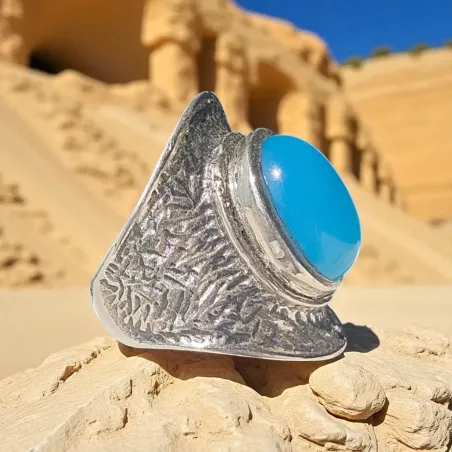 Bague onyx bleu argent – Stabilité et maîtrise intérieure