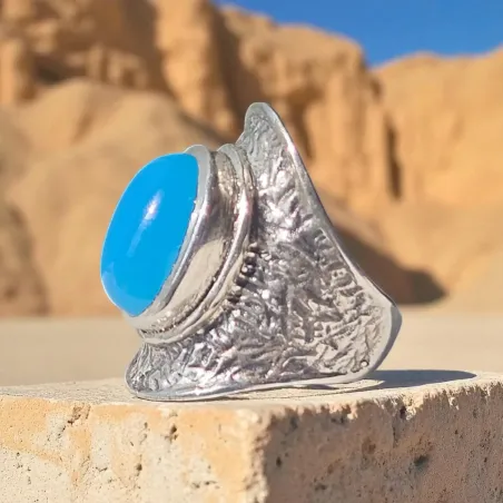 Bague onyx bleu argent – Stabilité et maîtrise intérieure