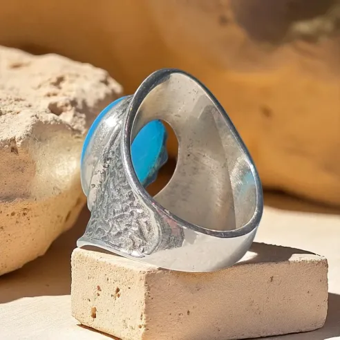 Bague onyx bleu argent – Stabilité et maîtrise intérieure