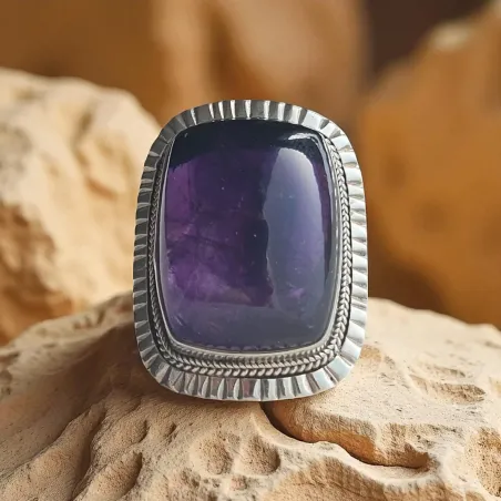 Bague Athena en Améthyste – Pierre rectangulaire sur argent