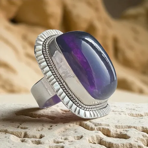 Bague Athena en Améthyste – Pierre rectangulaire sur argent
