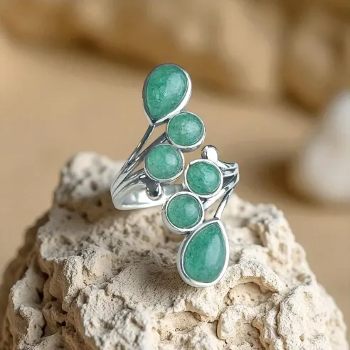 Bague Aventurine Verte réglable – Chance et douceur du cœur