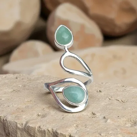 Bague Aventurine 2 Gouttes – Harmonie du cœur & ajustement