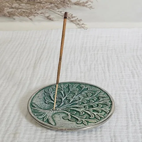 Porte encens métal arbre de vie – Support vert et symbolique